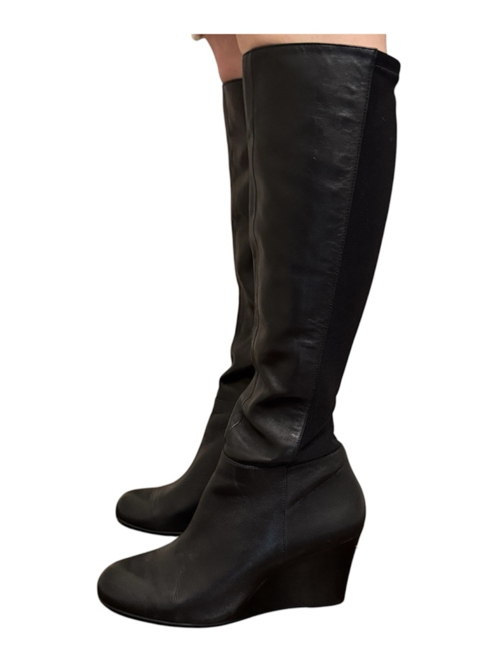 Michael Kors Black Leather Tall Wedge Heel Boots Size 8 Orig $250